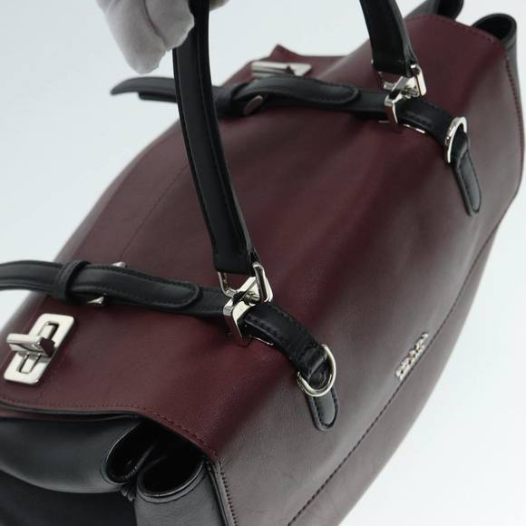 PRADA Hand Bag Leather Wine Red Silver Auth bs17882 - Picture 6 of 16
